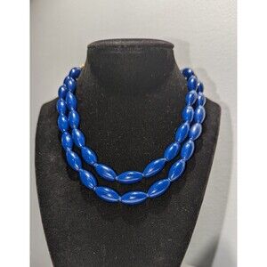 Royal Blue Two Strand Vintage Acrylic Bead Necklace Western Germany
